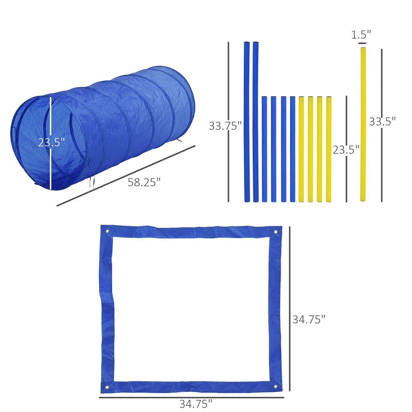 -Pawhut 4PCS Dog Agility Tools, Dog Agility Equipment, PE Jumps & Stop Box, Blue and Yellow - Outdoor Style Company
