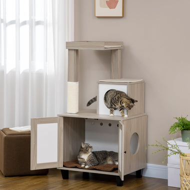 -PawHut 50" Small Cat Tower with Litter Box Enclosure, Modern Cat Tree with Scratching Post, Cute Cat Litter Box Furniture Hidden, Kitty Litter Box - Outdoor Style Company
