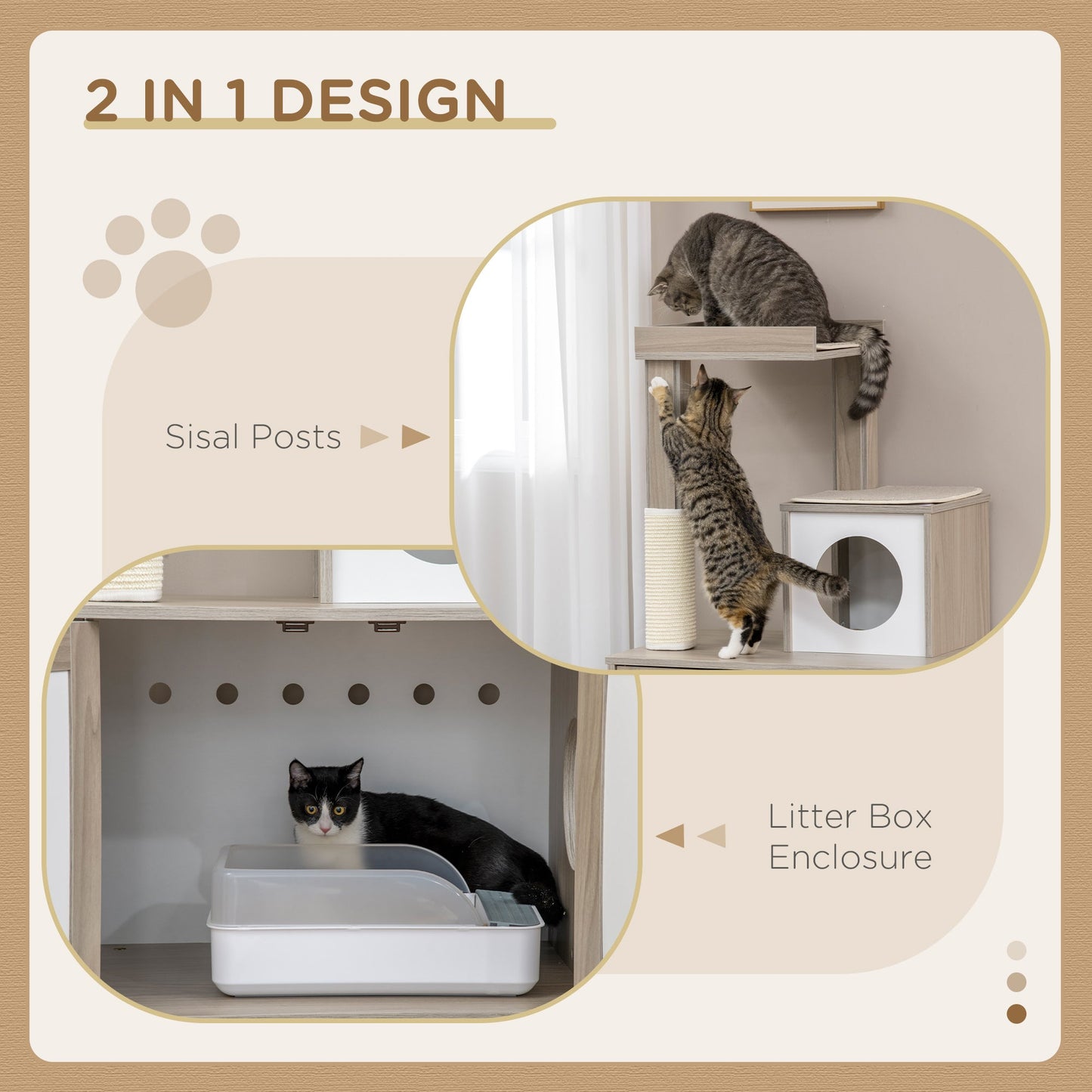 -PawHut 50" Small Cat Tower with Litter Box Enclosure, Modern Cat Tree with Scratching Post, Cute Cat Litter Box Furniture Hidden, Kitty Litter Box - Outdoor Style Company