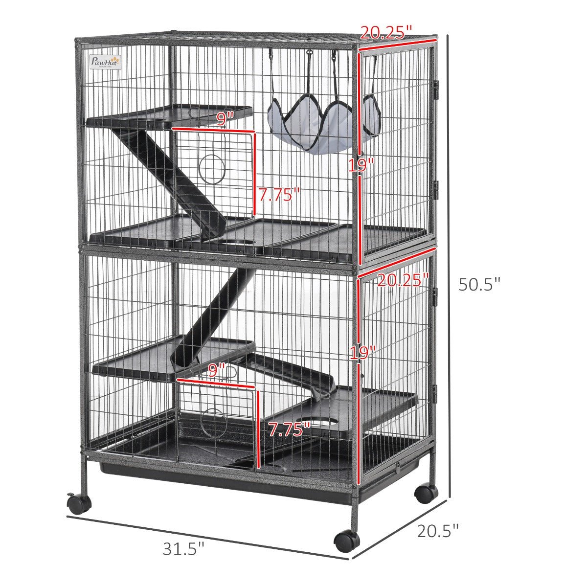 -PawHut 50"H 5-Tier Steel Plastic Small Animal Pet Cage Kit for Rabbit & Guinea Pig with Wheels, Brakes, Hammock & Removable Tray, Silver Gray - Outdoor Style Company