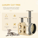 -PawHut 53" Cat Tree, Kitty Activity Center Cat Tower Climbing Pet Furniture with Running Wheel, Cat Bed, Cushions, Sisal Scratching Post, Natural - Outdoor Style Company