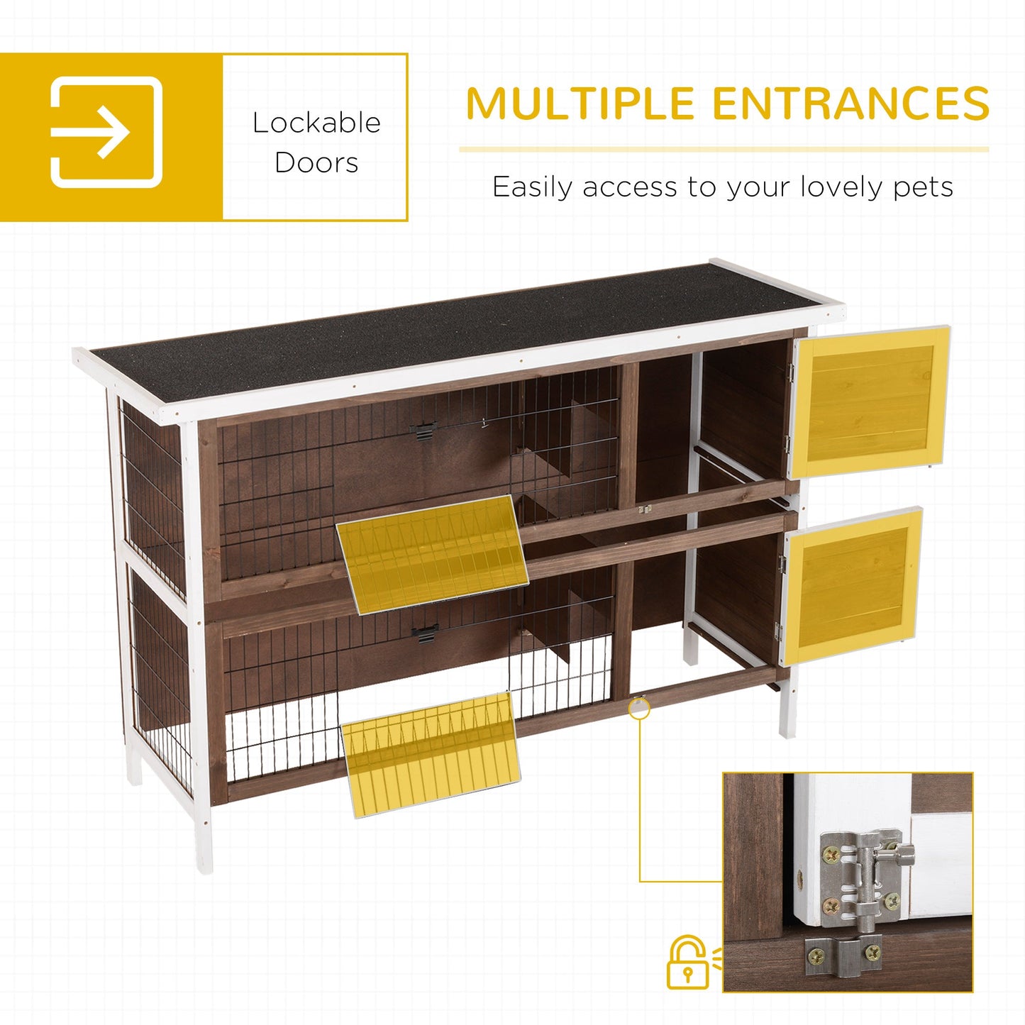 -PawHut 54" 2-Story Large Rabbit Hutch Bunny Cage Wooden Pet House with Lockable Doors, No Leak Tray and waterproof Roof for Outdoor/Indoor, Brown - Outdoor Style Company