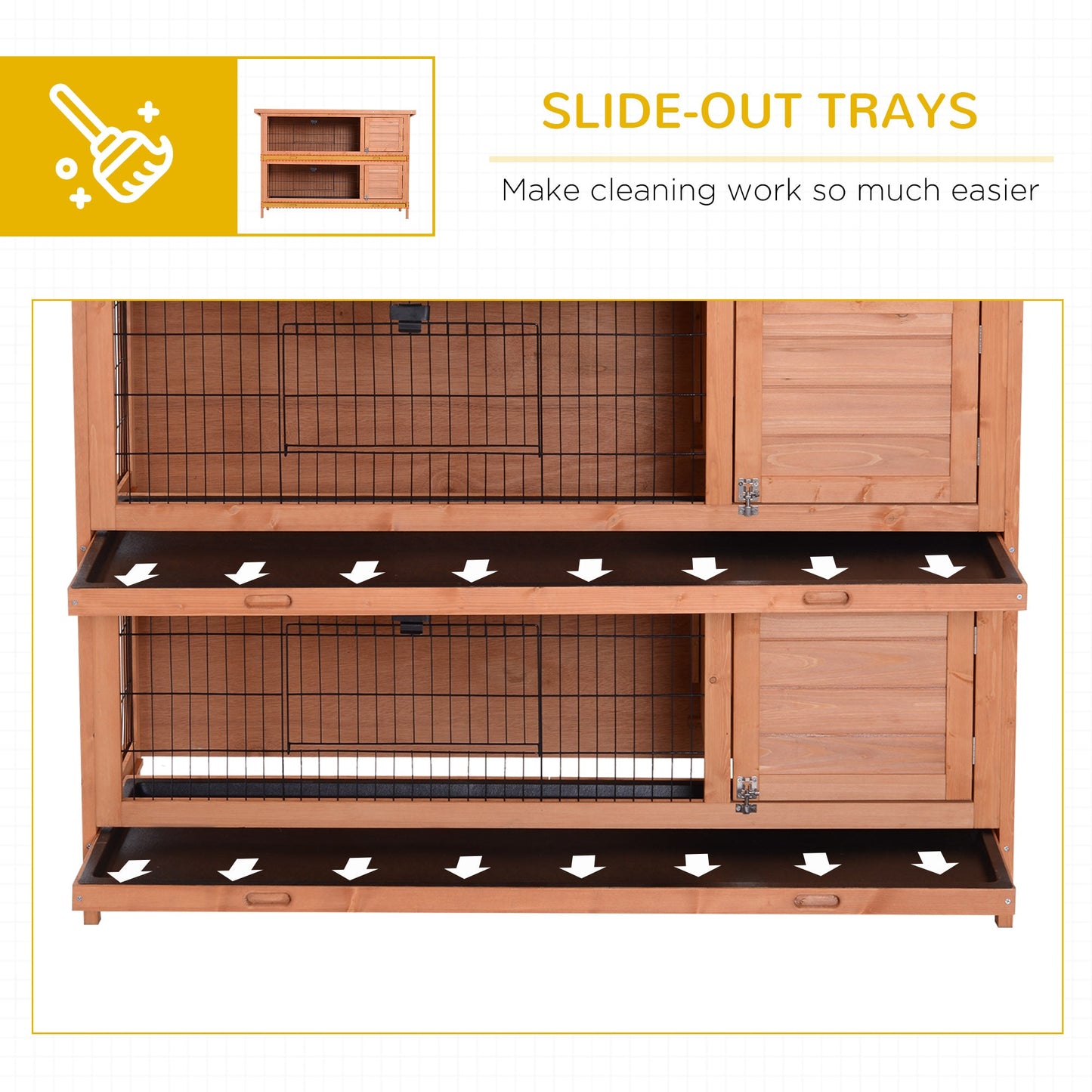 -Pawhut 54" Outdoor Rabbit Cage, 2-tier Rabbit Hutch Guinea with Removable Dividers and Pull-Out Trays - Outdoor Style Company