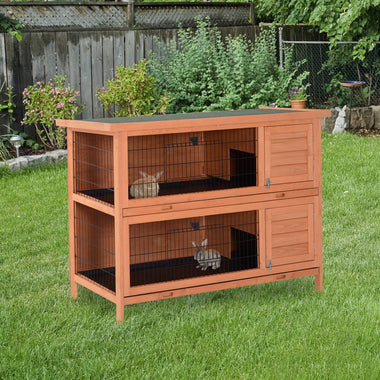 -Pawhut 54" Outdoor Rabbit Cage, 2-tier Rabbit Hutch Guinea with Removable Dividers and Pull-Out Trays - Outdoor Style Company