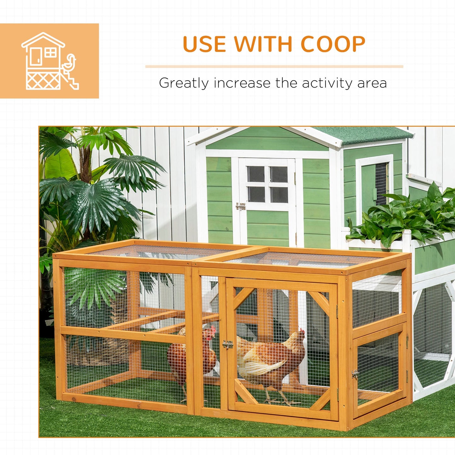 -PawHut 55" Wooden Chicken Coop, Large Chicken Run with Combinable Design, Poultry Pen, Orange - Outdoor Style Company