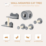 -PawHut 5PCs Cat Wall Shelves and Perches Set, Pet Wall-mounted Climbing, Kitten Activity Center with Cushion, Scratching Post & Jumping Platform, Gray - Outdoor Style Company