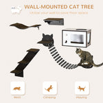 -PawHut 5PCs Cat Wall Shelves, Cat Wall-mounted Shelf Set with Cushion Condo Jumping Platform Ladder Brown - Outdoor Style Company