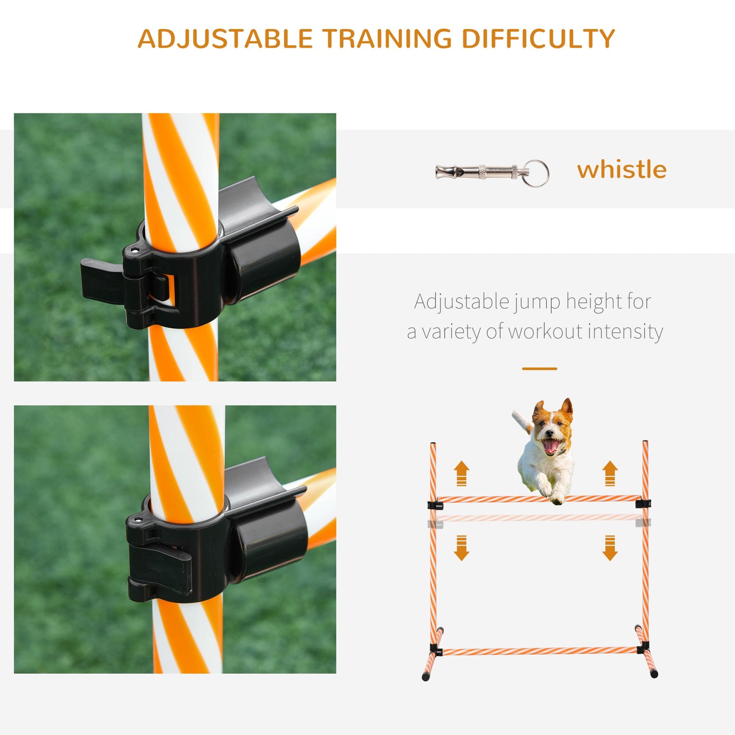 -PawHut 6 Piece Dog Agility Starter Kit Speed and Agility Equipment High Jump Hurdle Bar Set with Adjustable Height Carry Bag Whistle Orange - Outdoor Style Company