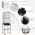 -PawHut 62" Metal Indoor Bird Cage Starter Kit With Detachable Rolling Stand, Storage Basket, And Accessories, Black - Outdoor Style Company