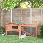 -PawHut 62" Wooden Rabbit House Hutch, Rabbit Cage Outdoor Guinea Pig Pet House/Animal Habitat with Detachable Run & Elevated Main House, Natural - Outdoor Style Company