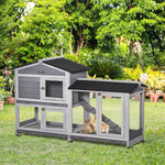 -PawHut 62" Wooden Rabbit Hutch Bunny Cage, Pet Playpen House with Wheels, Run Box, No Leak Tray & Ramp for Indoor/Outdoor Use, Light Gray - Outdoor Style Company