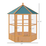 -PawHut 69" Large Wooden Hexagonal Outdoor Aviary Flight Bird Cage With Covered Roof - Outdoor Style Company