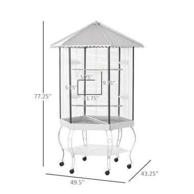 -PawHut 76" Flight Bird Cage Hexagon Covered Canopy Portable Aviary With Storage - Outdoor Style Company