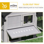 -PawHut 83" Wooden Rabbit Hutch Large Bunny Hutch House with Double Run, Removable Tray and Waterproof Roof for Outdoor, Grey - Outdoor Style Company
