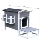 -PawHut Cat House Feral Cat Shelter, Outdoor Kitten Condo with Escape Door, Porch & Flower Stand for Indoor Outdoor, Dark Grey/White - Outdoor Style Company