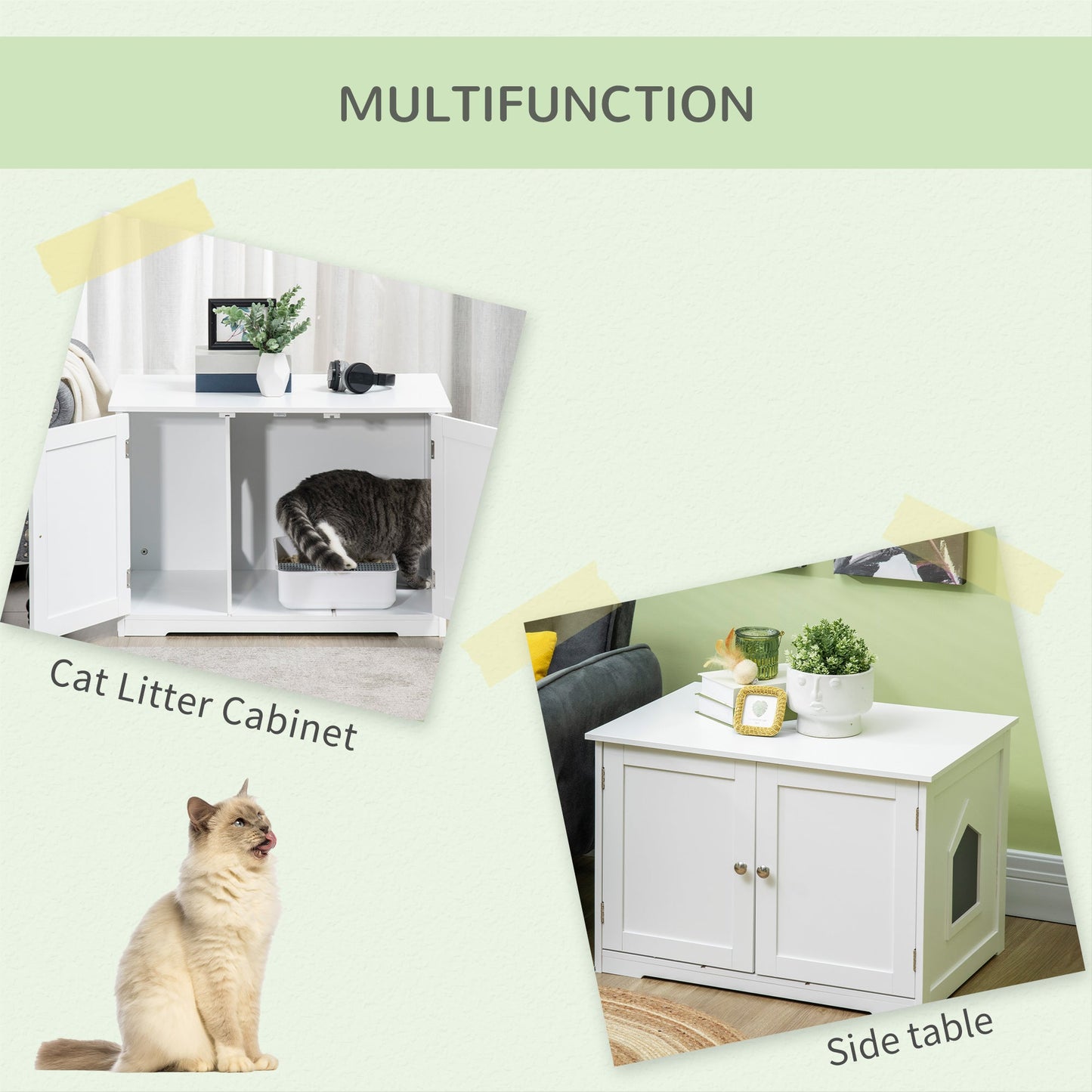 -PawHut Cat Litter Box Enclosure with Adjustable Partition, Cat Washroom Side Table with Cat Hole, Hidden Litter Box with Double Magnetic Doors, White - Outdoor Style Company