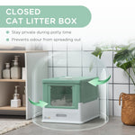 -PawHut Cat Litter Box Funiture with Lid, Enclosed Cat Litter Tray with Front Entry & Top Exit, Large Space Portable Pet Toilet with Scoop, Green - Outdoor Style Company