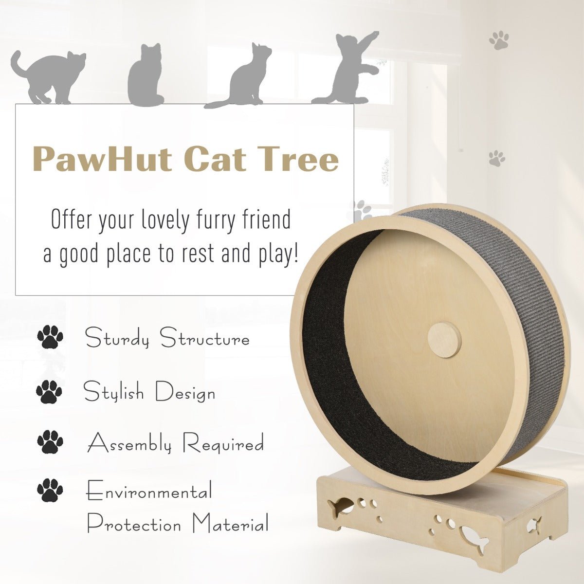 -PawHut Cat Tree with Carpet Runway Wooden Sisal-Covered Cat Tower Condo Playground Furniture for Kittens Pets Activity Tree Natural Gray - Outdoor Style Company