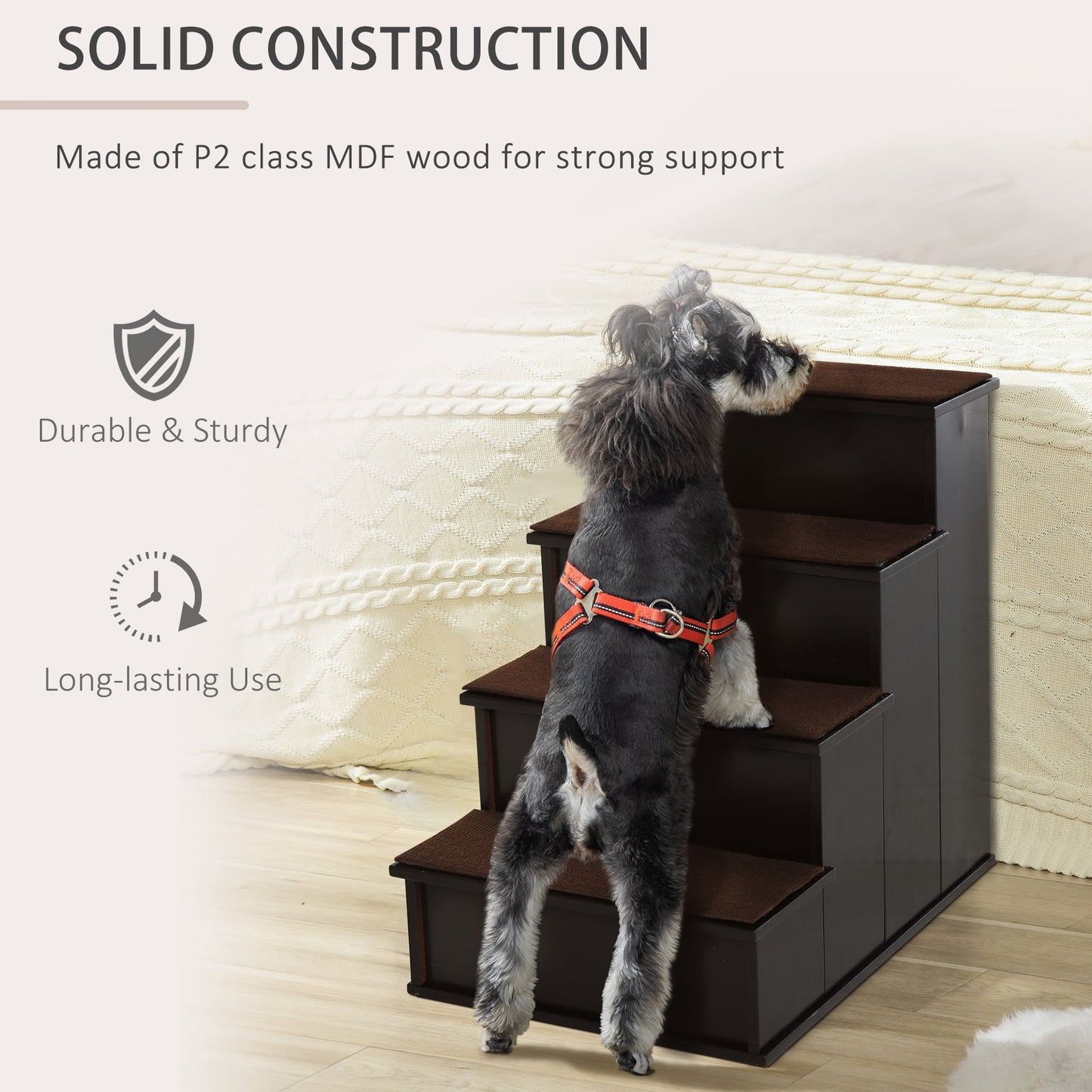 -PawHut Dog Stairs, Small Dog Steps Ladder with Cushioned Removable Covering for Dogs and Cats Up To 22 Lbs., Dark Coffee - Outdoor Style Company