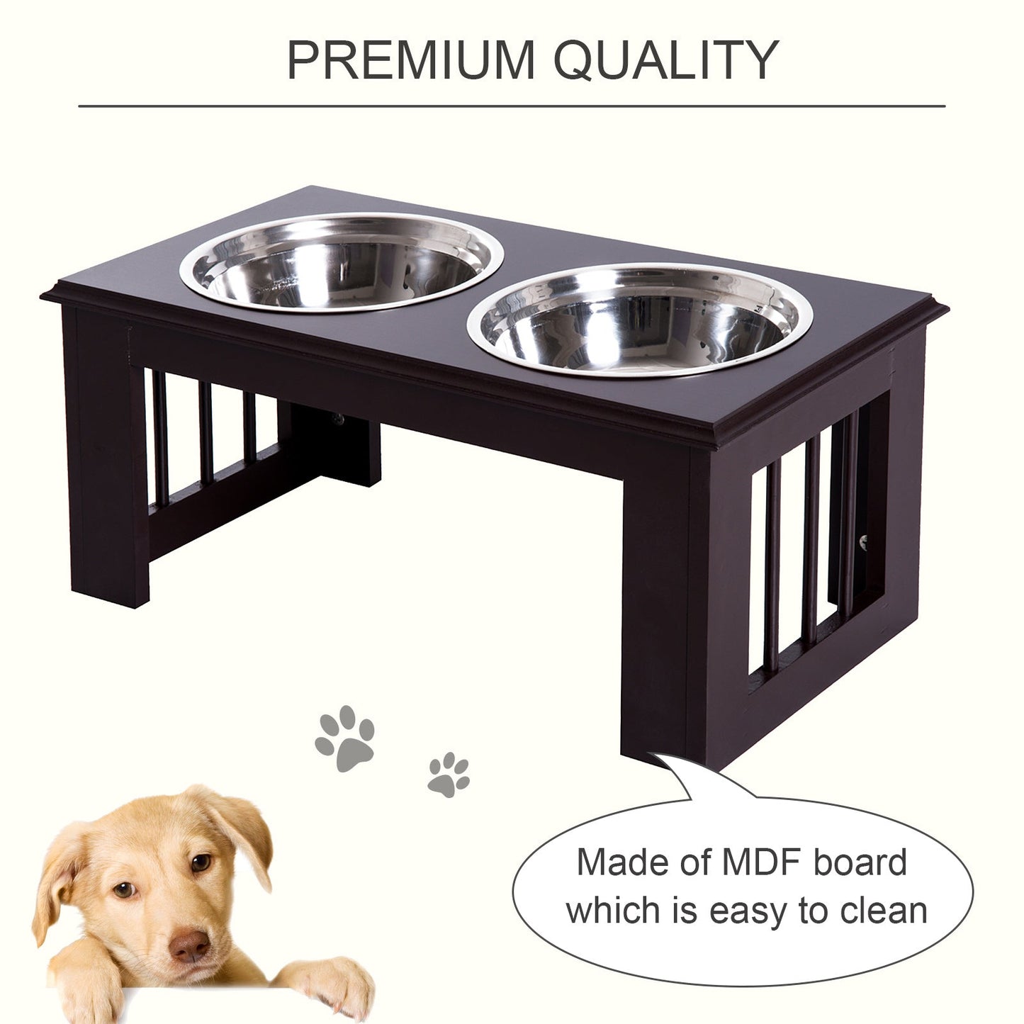-PawHut Durable Wooden Dog Feeding Station with 2 Included Dog Bowls and a Non-Slip Base, 23", Espresso - Outdoor Style Company