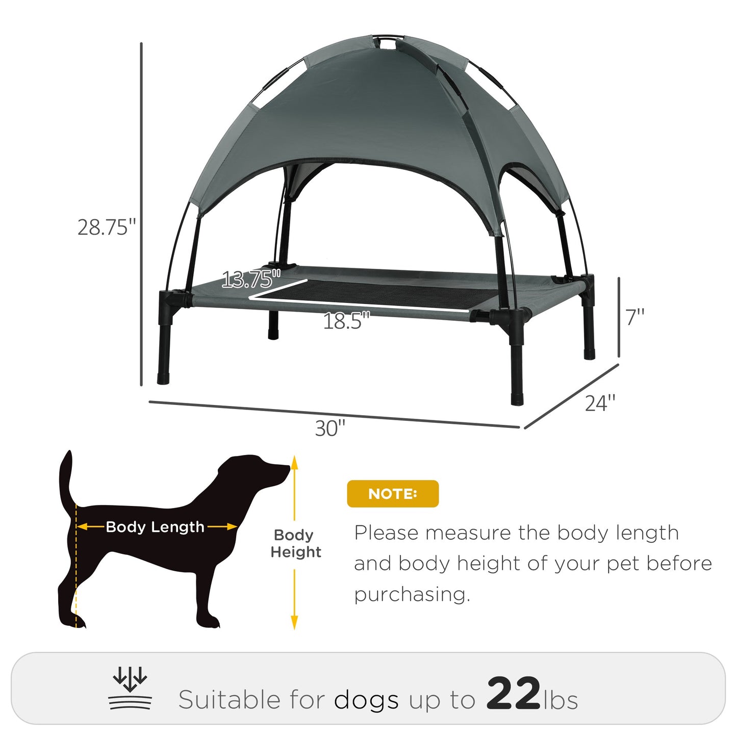 -PawHut Elevated Portable Dog Cot Cooling Pet Bed With UV Protection Canopy Shade, 30 inch - Outdoor Style Company
