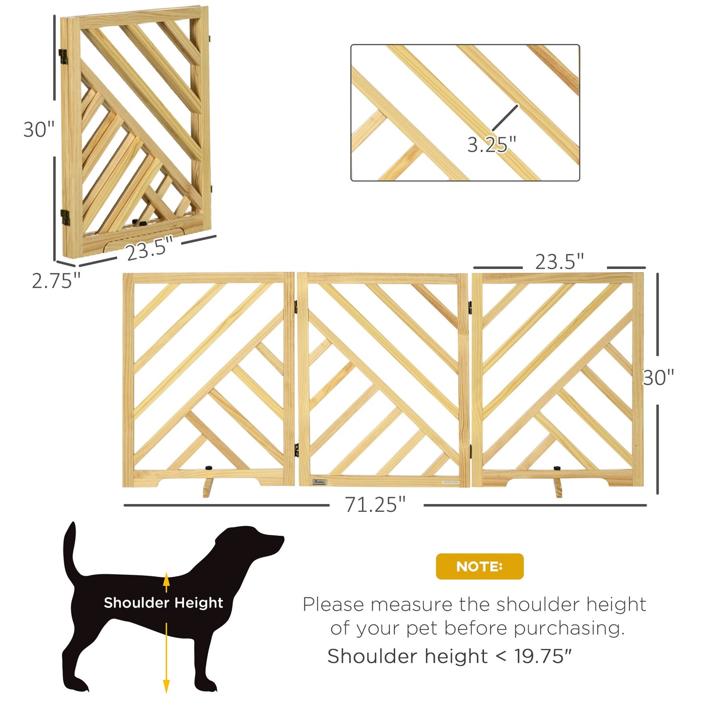 -PawHut Extra Wide Wooden Freestanding Dog Gate, Foldable Pet Gates for Dogs, 24 inch 3 Panels, Dog Gates for The House, Doorway, Stairs, Natural - Outdoor Style Company