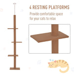 -Pawhut Floor To Ceiling Cat Tree 4-Level Platform Cat Tree With Covered Scratching Posts Activity Center For Kittens Tower Furniture Brown - Outdoor Style Company