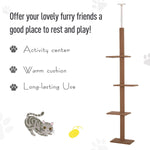 -Pawhut Floor To Ceiling Cat Tree 4-Level Platform Cat Tree With Covered Scratching Posts Activity Center For Kittens Tower Furniture Brown - Outdoor Style Company