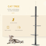 -PawHut Floor-to-Ceiling Cat Tree Cat Climbing Tower with Sisal-Covered Scratching Posts Natural Cat Tree Activity Center for kittens Cat, Grey - Outdoor Style Company