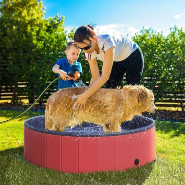 -Pawhut Foldable PVC Dog Pool 12” x 47” Collapsible Pet Swimming Bathing Tub Home Outdoor Foldable Plastic Dog Pool – Red and Blue - Outdoor Style Company