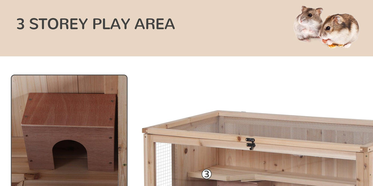 PawHut Hamster Cage with Triple Ladders and Double Huts, Big Small Ani - Large Pet Hamster Cages With Ladders