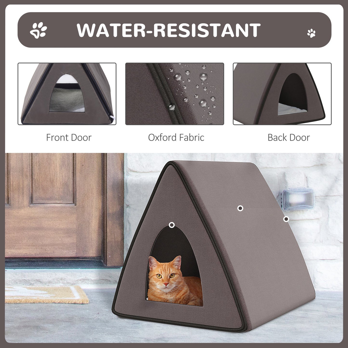 -PawHut Heated Cat Shelter House A-Frame Water-resistant Pet Bed Small Animal Playpen Crate with Zippered Roof - Outdoor Style Company