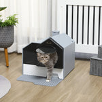 -PawHut Hooded Cat Litter Box Furniture, Kitty Litter House with Particle Catching, Drawer Type Pan, Scoop, Front Entrance, Easy Cleaning, Grey - Outdoor Style Company