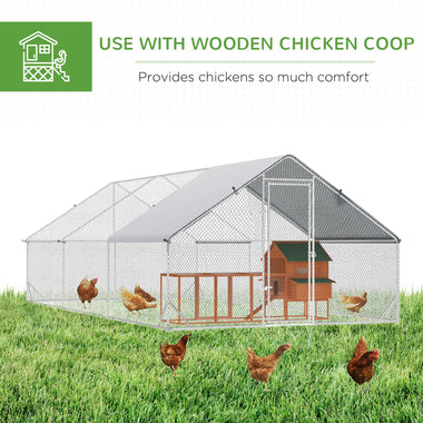 -PawHut Large Metal Chicken Coop, Galvanized Hen Playpen House with Cover and Lockable Door for Outdoor, Backyard Farm, 10' x 20' x 6.5', Silver - Outdoor Style Company