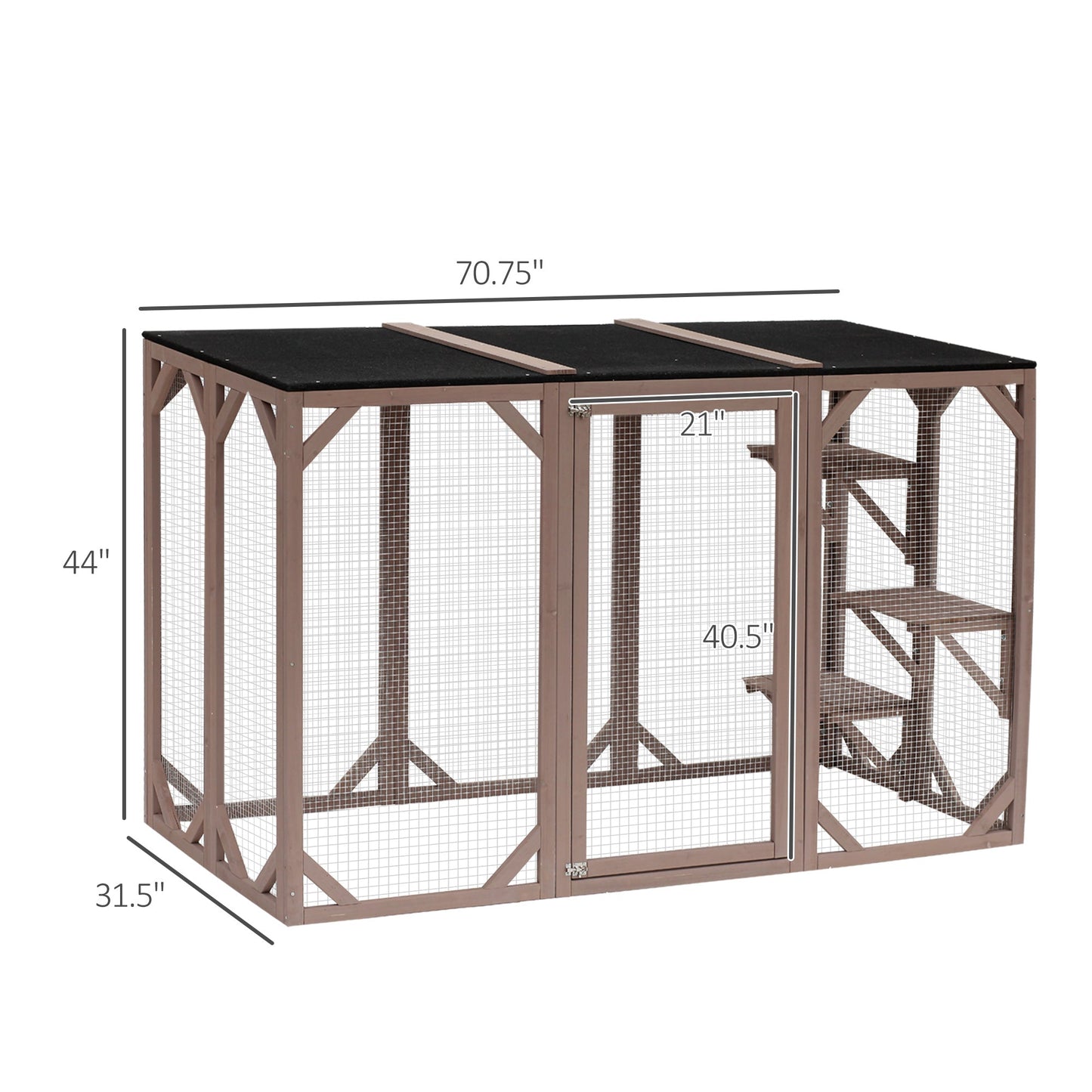 -PawHut Large Wooden Outdoor Cat Enclosure Catio Cage With 3 Platforms 71" x 32" x 44" - Outdoor Style Company