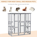-PawHut Large Wooden Outdoor Cat House Catio Enclosure, Kitten Cage with Weather Protection, Cat Patio with 6 Platforms - 71"L, Grey - Outdoor Style Company