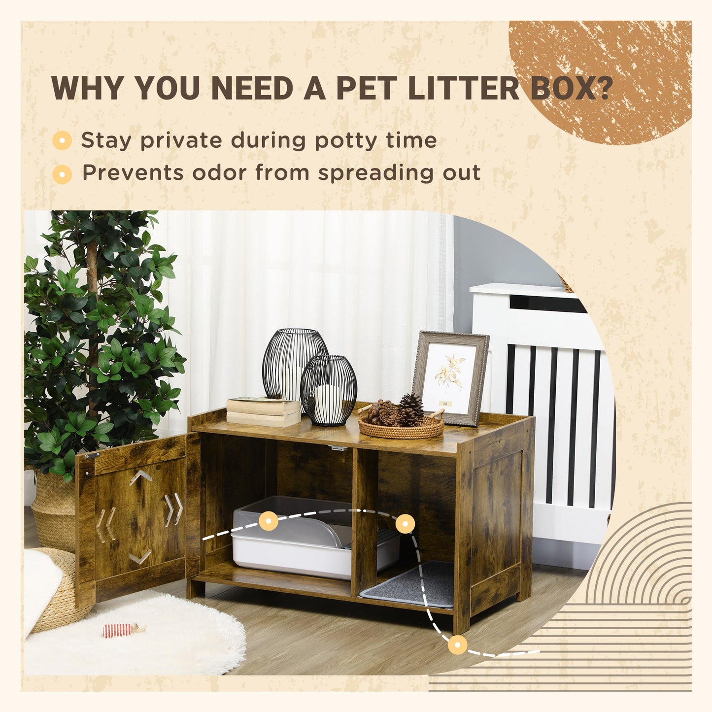 -PawHut Litter Box Enclosure, Industrial Cat Litter Box Furniture with Door and Scratching Pad, Cat Washroom Storage Bench for Living Room, Bedroom - Outdoor Style Company