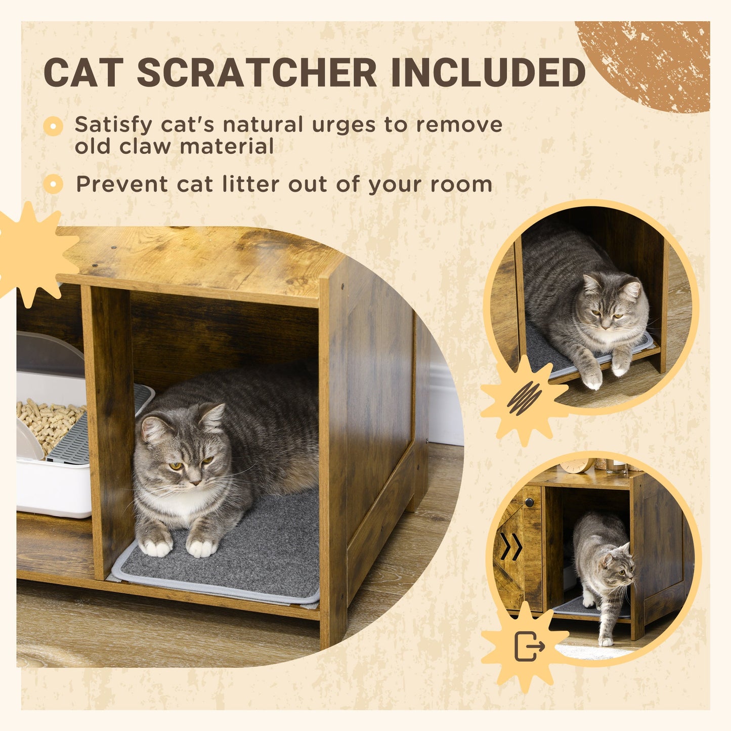 -PawHut Litter Box Enclosure, Industrial Cat Litter Box Furniture with Door and Scratching Pad, Cat Washroom Storage Bench for Living Room, Bedroom - Outdoor Style Company