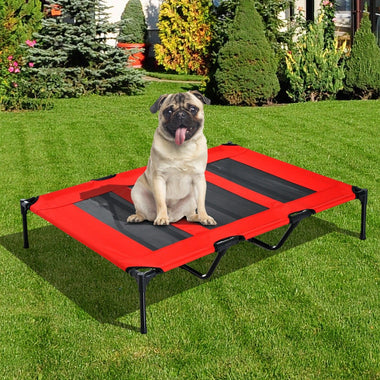 -PawHut Metal Frame Elevated Folding Pet Bed Dog Cot Camping Sleeper Cooling Summer Pet Bed 48" x 46", Red - Outdoor Style Company