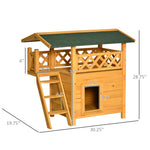 -PawHut Outdoor Cat House, 2-Story Shelter for Feral Cats, Wooden Kitten Condo with Asphalt Roof, Stairs, Balcony, 30"x20"x29", Natural - Outdoor Style Company