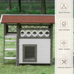 -PawHut Outdoor Cat House, 2-Story Shelter for Feral Cats, Wooden Kitten Condo with Asphalt Roof, Stairs, Balcony, 30"x20"x29", White - Outdoor Style Company