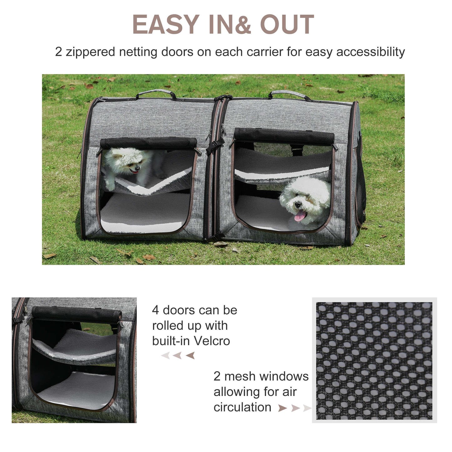 '-PawHut Pet Cat Carrier, 39" Portable Soft-Sided Pet Dog Cat Carrier with Divider, 2 Compartments, Soft Cushions & Storage Bag, Gray - Outdoor Style Company