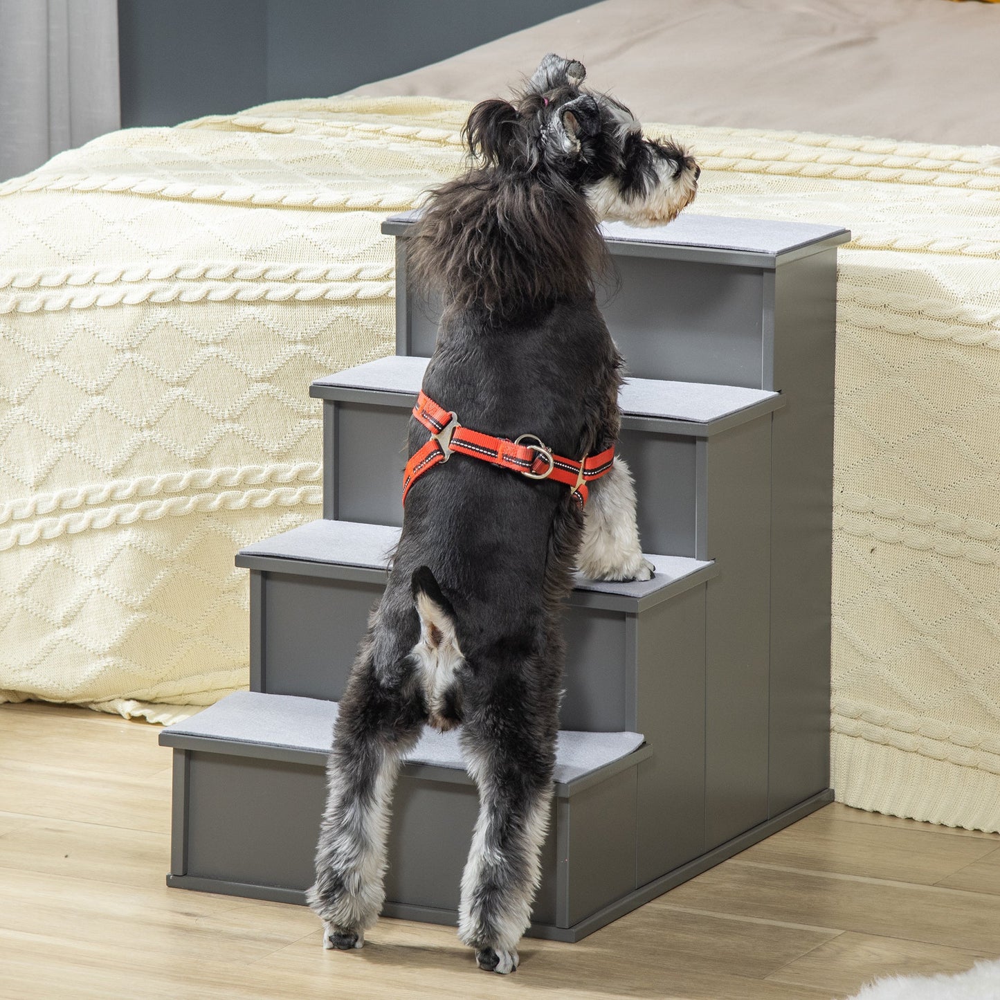 -PawHut Pet Stairs, Small Dog Steps for Couch Bed with Cushioned Removable Covering, 15.75" x 23.25" x 21.25", Grey - Outdoor Style Company