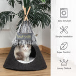 -PawHut Pet Teepee Tent Cat Bed Dog House with Thick Cushion Chalkboard for Kitten and Puppy up to 13lbs 28inch Grey - Outdoor Style Company