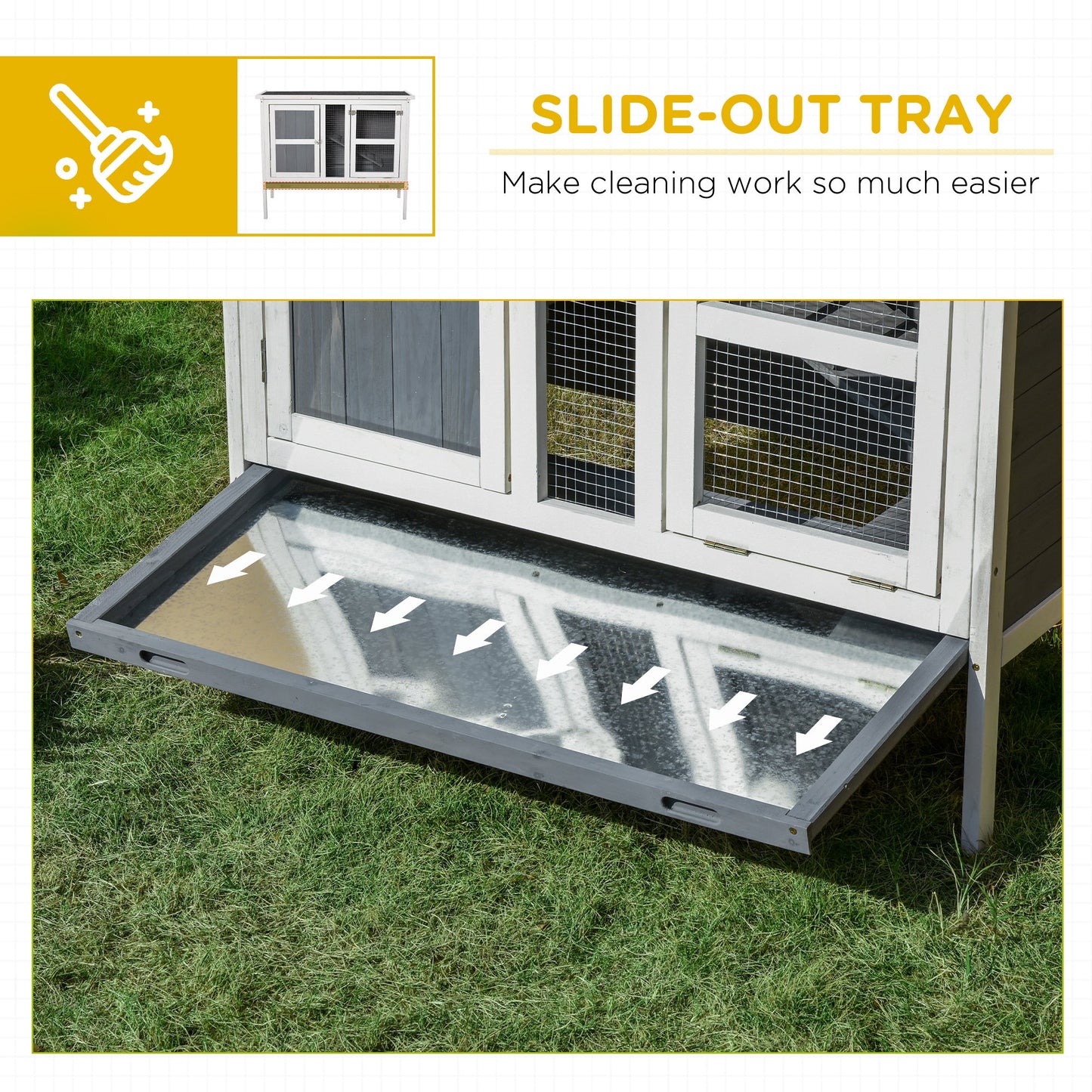 -PawHut Rabbit Hutch Bunny Cage Small Animal Habitat with Ramp, Removable Tray and Openable Top, Inddor/Outdoor, Grey - Outdoor Style Company