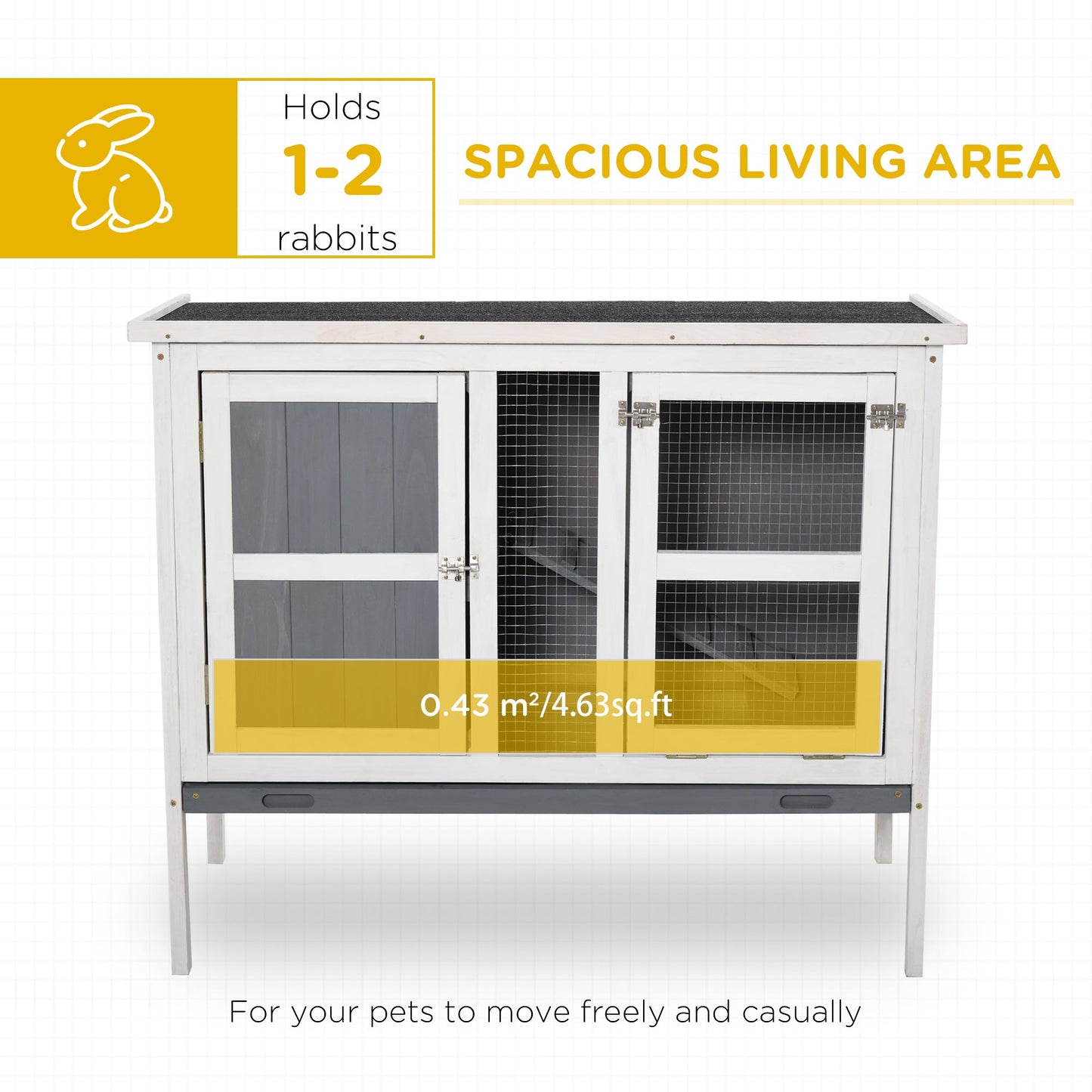 -PawHut Rabbit Hutch Bunny Cage Small Animal Habitat with Ramp, Removable Tray and Openable Top, Inddor/Outdoor, Grey - Outdoor Style Company