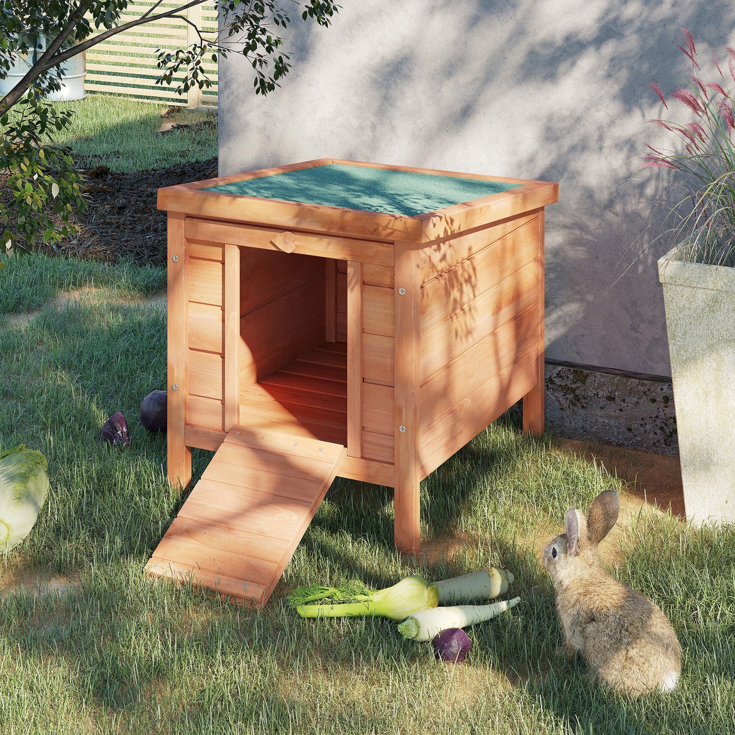 -PawHut Small Wooden Rabbit House Hutch, Rabbit Cage with Openable & Waterproof Roof, Bunny Cage, Guinea Pig House for Indoor Outdoor, Natural - Outdoor Style Company