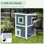 -PawHut Solid Wood Cat Enclosures, 2-Floor Condo Exterior Cat House with Window, Opening Asphalt Roof, Dark Gray - Outdoor Style Company