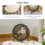 -PawHut Wicker Cat Bed Elevated Rattan Kitten Basket Pet Den. House Cozy Cave with Soft Cushion Golden Maroon - Outdoor Style Company
