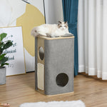 -PawHut Wooden Cat Condo 3 Story Kitten Tree House Barrel Tower Pet Furniture with Perch Removable Cover Soft Cushions Sisal Scratching Carpet Grey - Outdoor Style Company